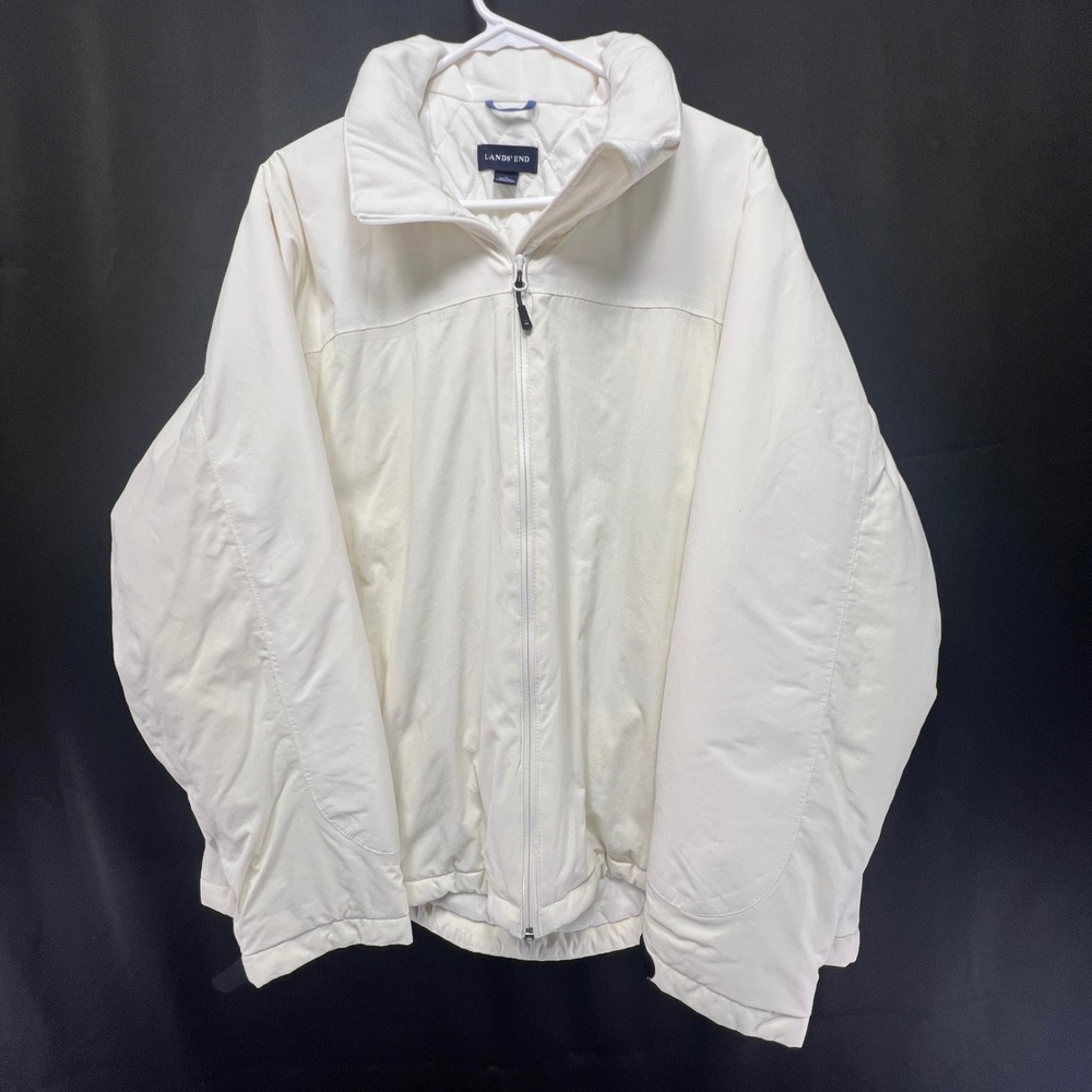 Lands End Womens 1X 16W-18W Cream Quilted Lined Full Zip Jacket Off White